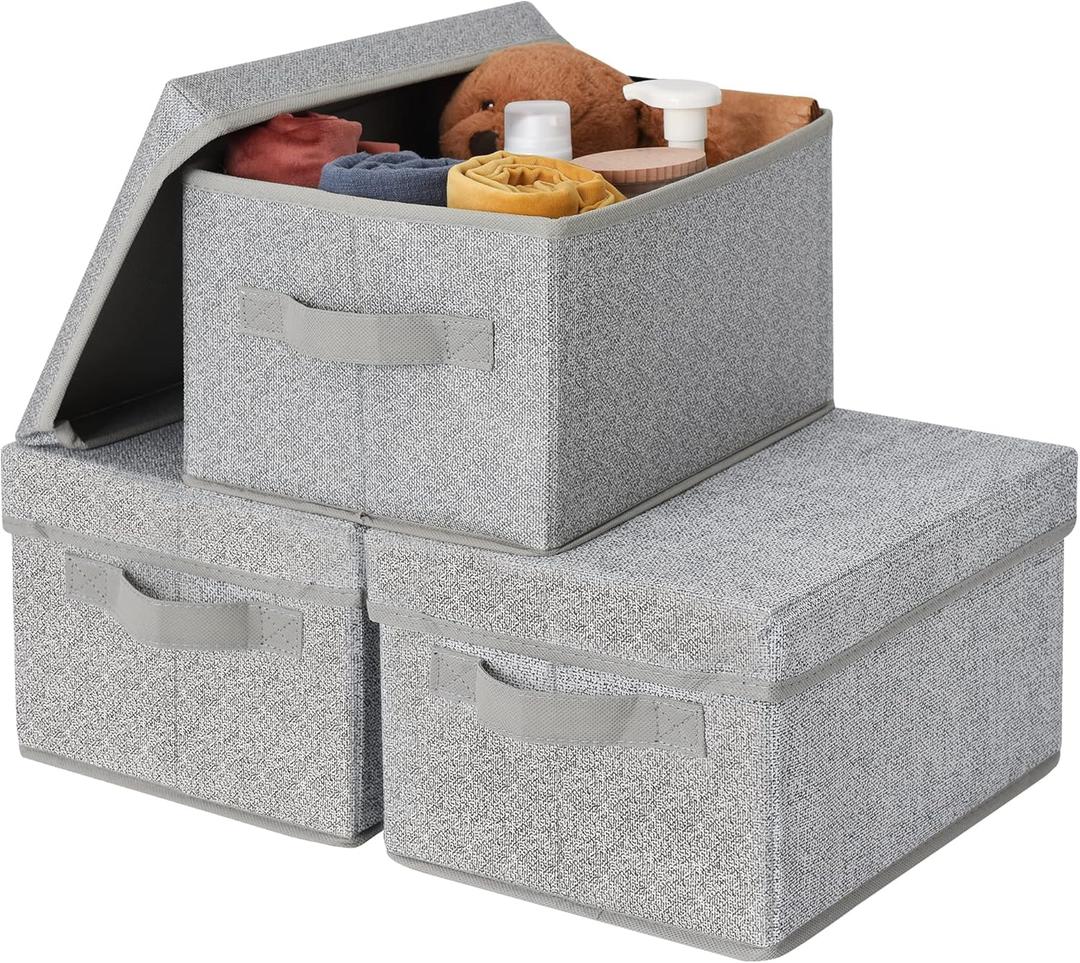 GRANNY SAYS Small Storage Bins with Lids, Fabric Storage Boxes, Shelf Baskets for Closet Organization, Stackable Clothes Storage Bins, Gray, Small, 3-Pack | 11.75"L x 9"W x 7"H
