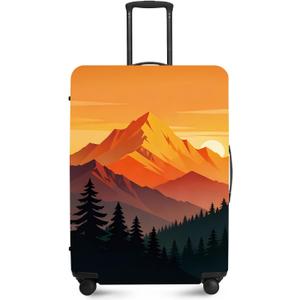 Retro Mountain Landscape Sunset Travel Luggage Cover -Stretchable Airplane Suitcase Protector Sleeve, Universal Washable Fit for 20-37 Inch Checked Baggage, Water Resistant Durable Luggage Protector