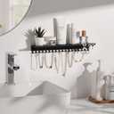 Necklace Holder Wall Hanging Organizer: Wall Mounted Jewelry Shelf with 56 Hooks and Tray, Display Hanger for Kids, Girls and Women, Black & Metal