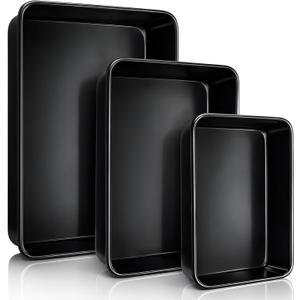 3 Pack Deep Baking Pan Set, 9/11/13 Inch Nonstick Roasting Pan, Rectangle Cake Pans, Heavy Duty Thickness Bakeware Roasting Tray, for Toaster Oven, Thanksgiving Christmas Roast Turkey(Black)