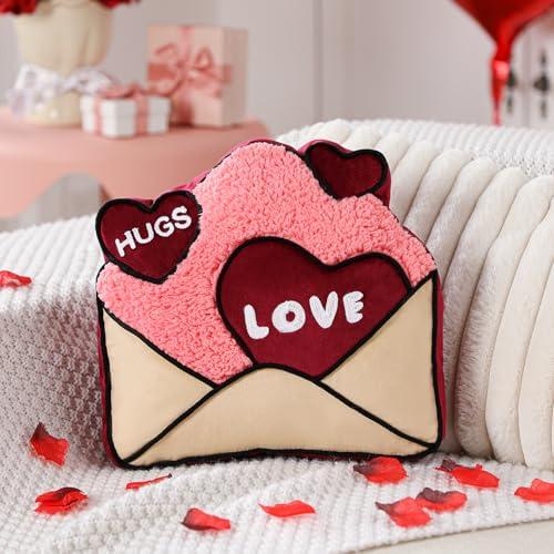 Bucherry Valentines Day Envelope Pillow 14 x 12 Inch Romance Love Throw Pillows Soft Plush Fluffy Faux Fleece Cushion for Women Valentine Anniversary Bed Couch Decor