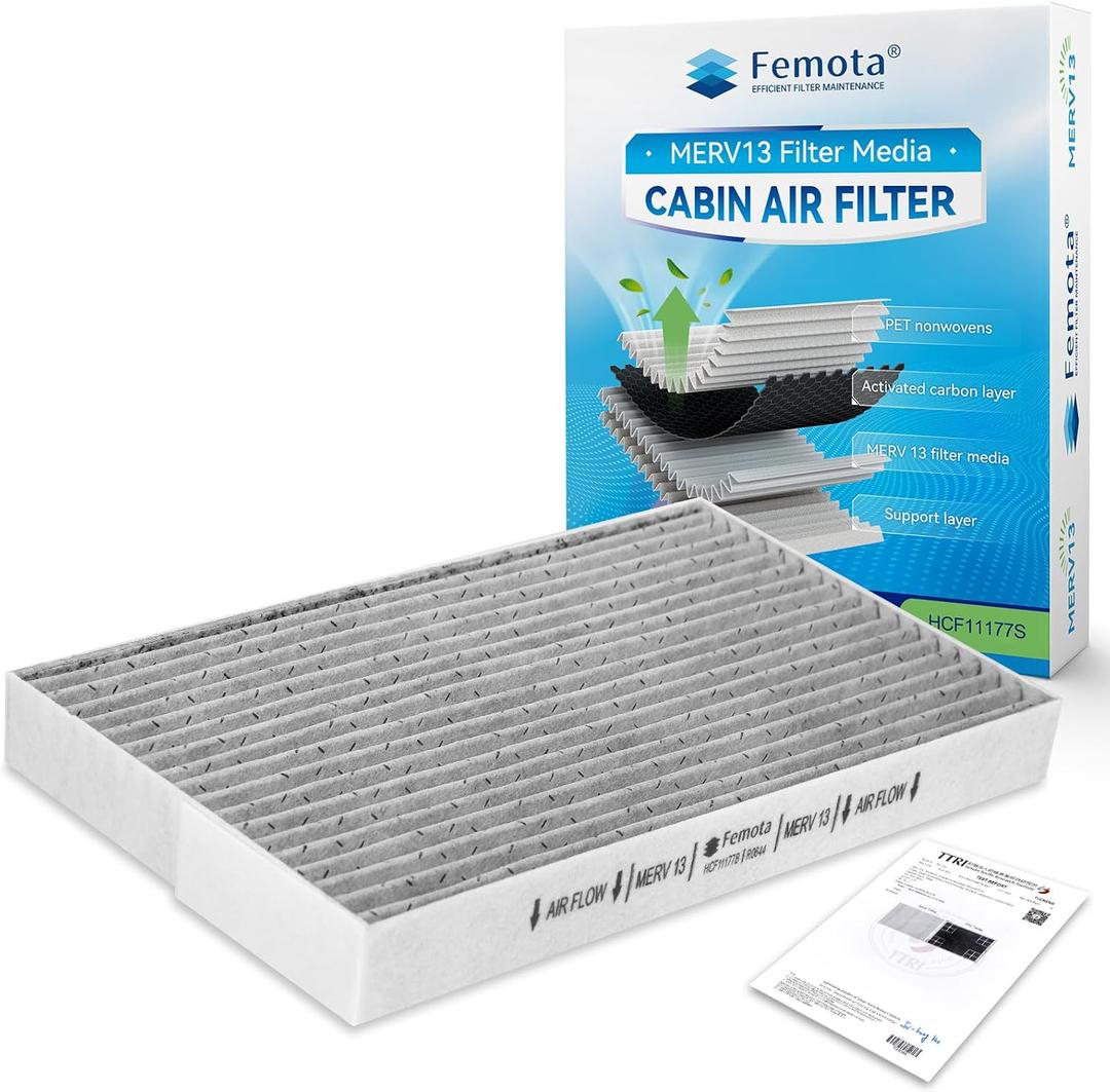 Certified MERV 13 Cabin Air Filter with Activated Carbon, CF11177 for Nissan Cube(2009-2014), Juke(2011-2017), Sentra(2013-2019), LEAF(2011-2024).