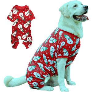 Lanyarco Snowman Dog Christmas Pajamas Xmas Cotton Pet Jumpshit Christmas Onesie PJS for Large Dogs, Back 23" XLarge Red