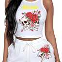 Glitrandi 2 Piece Sets For Women Summer Outfits Fashion Print Sleeveless Womens Tank Tops (White, L)