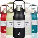 BJPKPK Insulated Water Bottles with Straw, 45 oz Stainless Steel Metal Water Bottle with One-handed Opening Lid, BPA Free Reusable Jugs, Thermo for Gym Sports Outdoors, Black