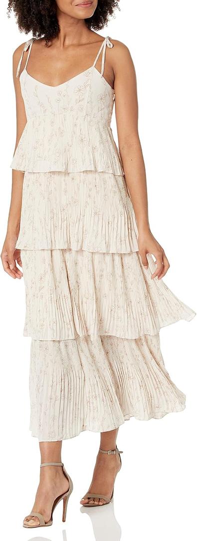 Club Monaco Women's Pleated Tiers Dress (2, Pink Base/Rose )
