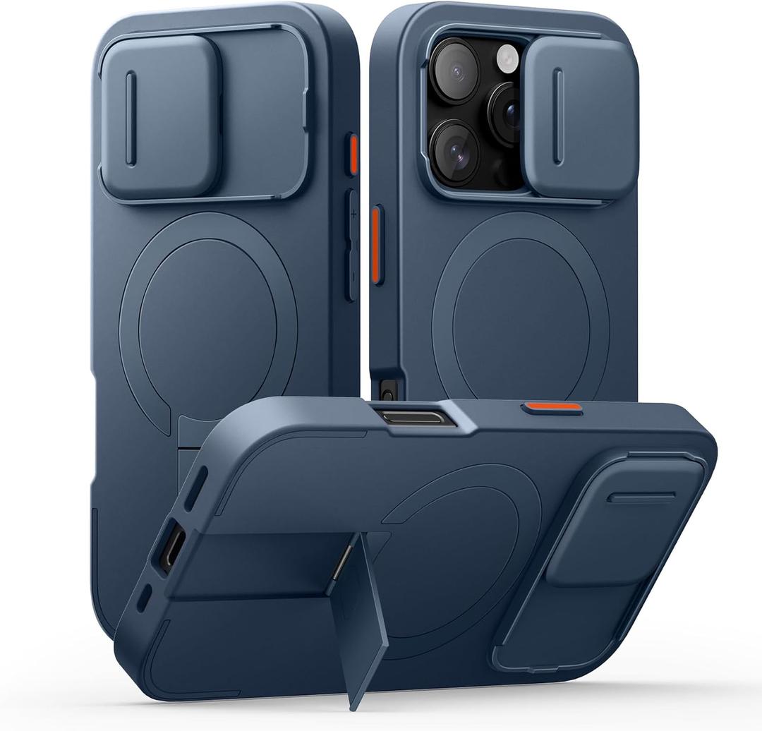 SURITCH for iPhone 16 Pro Case with Slide Camera Cover and Adjustable Kickstand, Compatible with MagSafe, Shockproof Bumper Case Slim Protective Cover for iPhone 16 Pro 6.3 Inch, Blue