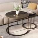 aboxoo Round Nesting Coffee Table Side Set of 2 End Tables for Living Room Bedroom Balcony,Black Faux Marble Wooden Table 23.6IN Accent Large Coffee Table with Steel Frame, Round, 23.6-inch Diameter, 17.7-inch Height