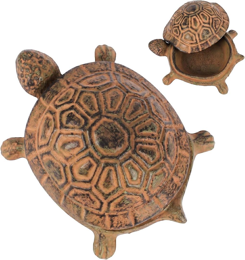 Cast Iron Turtle Key Hider for Outside - Waterproof Spare Key Hider to Hide a Key Securely - Unique Garden Decor for Yard, Patio & Outdoor Areas (Desert color, Standard size)