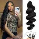 YGWIGS Crochet Human Hair for Black Women 120g(100 strands) Body Wave Feather Crochet Hair Extensions Invisible Miracle Knots Crochet Human Hair Bundles 16inch Natural Black
