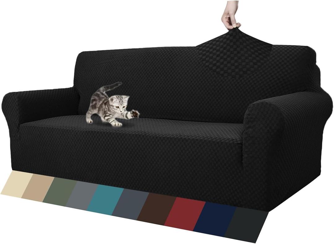 ZNSAYOTX 1 Piece Jacquard Couch Covers for 3 Cushion Couch High Stretch Sofa Cover for Pets Dogs Anti Slip Extra Large Sofa Slipcovers Furniture Protector (XL Sofa, Black)
