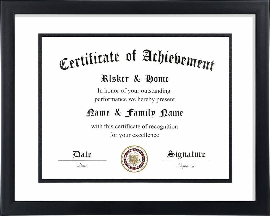 ELSKER&HOME 11x14 Diploma Frame, 8.5x11 Certificate&Document with Mat or 11x14 Inch Without Mat, Black Frames, Display Degree or Award Frames (Double Mat, White with Black Rim, 1 Pack)