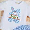 Sinhoon Baby Girl Boy Easter Outfits Infant Bunny Pattern Romper+Blue Stripes Suspender Pants Toddler Easter Clothes Sets (White)