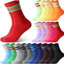 Newcotte 20 Pairs Colorful Striped Crew Socks Retro Cotton Striped Tube Athletic Cushion Socks for Women Men Sports Running (Chic)