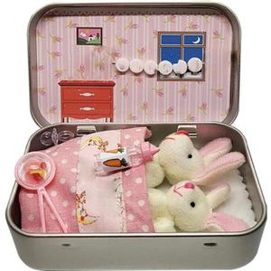 Little Pocket Bunny,Pocket Bunny Tin Easter Basket Box Mini House Pink