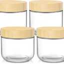 DRKIO 10 Oz Overnight Oats Containers with Bamboo Lids - 4 Pack Glass Storage Jars with Airtight Lids Wide Mouth Mason Food Jars Great for Meal Prep Salad Chia Pudding Snacks Yogurt Sugar Spice