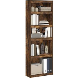 Furinno JAYA Book Shelf, 5-Tier Bookshelf, Enhanced Home Bookcase with Adjustable Shelf, 9.5" x 24.5" x 71.1", for Organization and Storage, for Living Room, Bedroom, Home Office, Amber Pine
