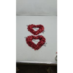 16 Inch Valentine Wreaths for Front Door Decor Red Tinsel Heart Shaped Wreaths with Foil Heart Love Garland Wall Hanging Sign for Valentine Wedding Party Window Mantel Decoration(2 Pcs)