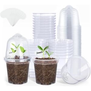 Premium Pack of 60 Growing Pots with Humidity Dome - Transparent Plastic Plant Pots - For Succulents, Seeds, Seedlings, Orchids, 2.25x3x3"