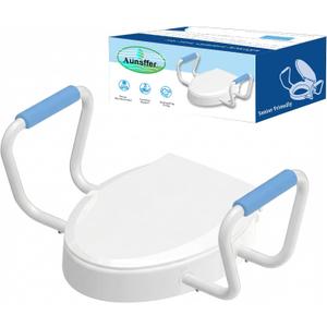 Toilet Seat Riser with Handles, 395lb Heavy-Duty Elevated Toilet Seat Elongated - 2.91" Raised V-Shaped Toilet Seat with Arms, Quick Release, Soft Close, Non-Slip, Universal Fit for Bathroom Safety