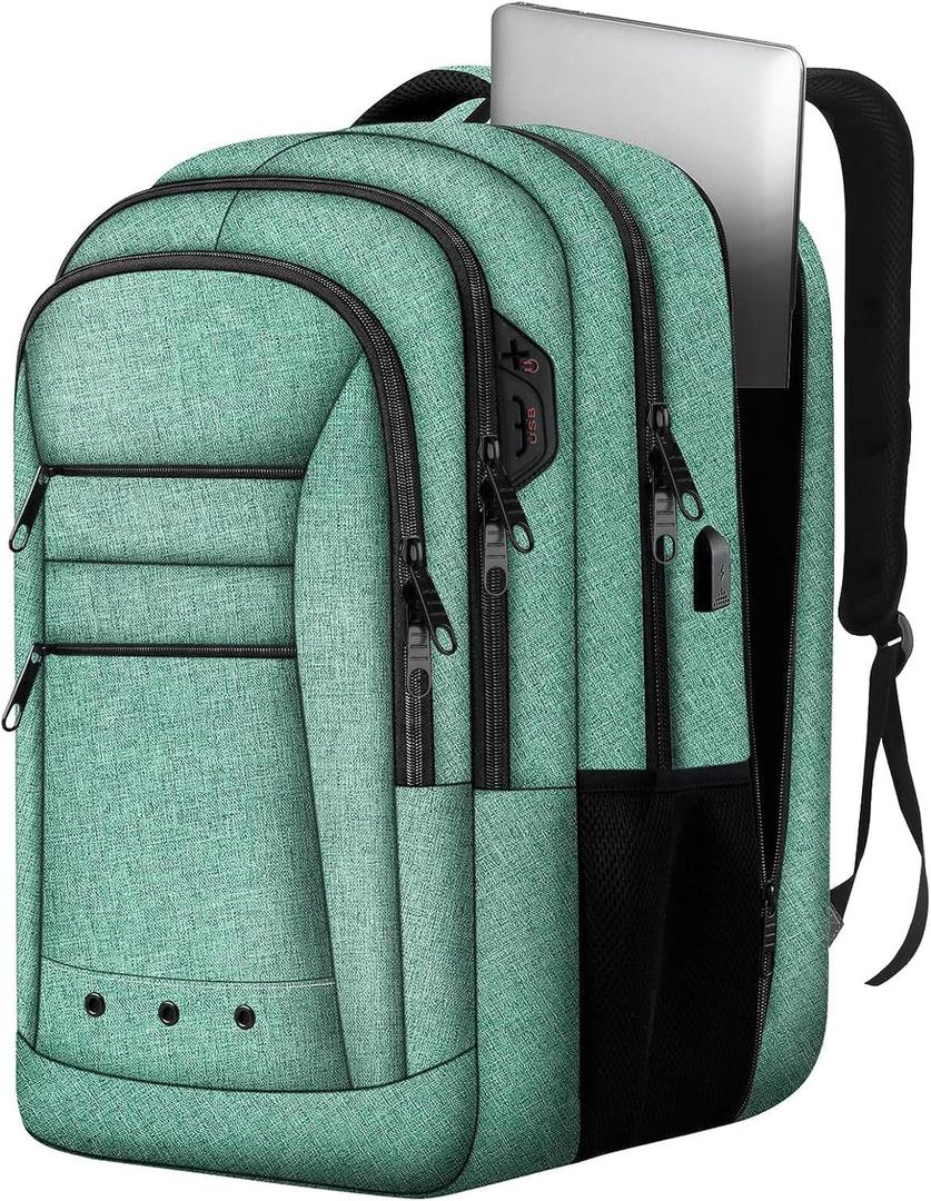 Extra Large Laptop Backpack, Computer Backpack for Women & Men, Carry On Backpacks with Large Capacity, Water Resistant Work Laptop Backpack BookBag, Gifts for Him and Her, Green