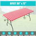 Smiry Rectangle Picnic Table Cloth, Elastic Waterproof Fitted Vinyl Tablecloths, Flannel Backed Buffalo Plaid Table Covers for Dining, Camping, Outdoor (White and Red, 30" x 72")