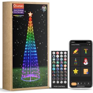 Lumary Christmas Cone Tree Lights 5.9FT 265LED, Color Changing Artificial Tree Light Sync Musical APP & Remote Control, Decor for Porch Garden Patio Indoor Outdoor New Year Christmas Decoration