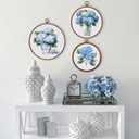 Fiwochic 3 Pcs Round Hydrangea Wall Decor Boho Vintage Flowers Wall Artwork Spring Floral House Artwork Flowers Painting Canva Print Framed Art Farmhouse Nature Hanging Boho Decor for Bedroom