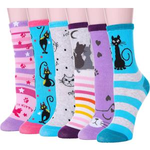 Kids Girls Cotton Socks Soft Novelty Socks Cute Animal Pattern 6 Pairs (9-14 Years)