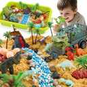 FRUSE Dinosaur Sensory Bin Toys,Play Sand Art Kit with 2.2lbs Sensory Play Sand,Glow in The Dark Dinosaurs,Dino Magnifying Glass and Sandbox,Learning Toys for Kids Ages 3 4 5 6 7 8
