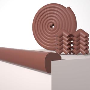 Baby Proof Edge Corner Protector, 16.4FT 0.47''Th L-Shape Furniture Corner & Edge Safety Bumpers with 10 Corners, Pre-Taped, Soft NBR Rubber Foam Desk Edge Cushion Wall Corner Protector (Brown)