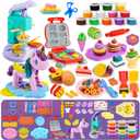 60 PCS 3 in 1 Dough Sets for Kids Ages 3-4-8, Art Crafts Dough Tools Kit, Unicorn Hair Stylist, Ice Cream Playset Hamburger Maker Machine, Kitchen Creations Food Play Toys Boys Girls