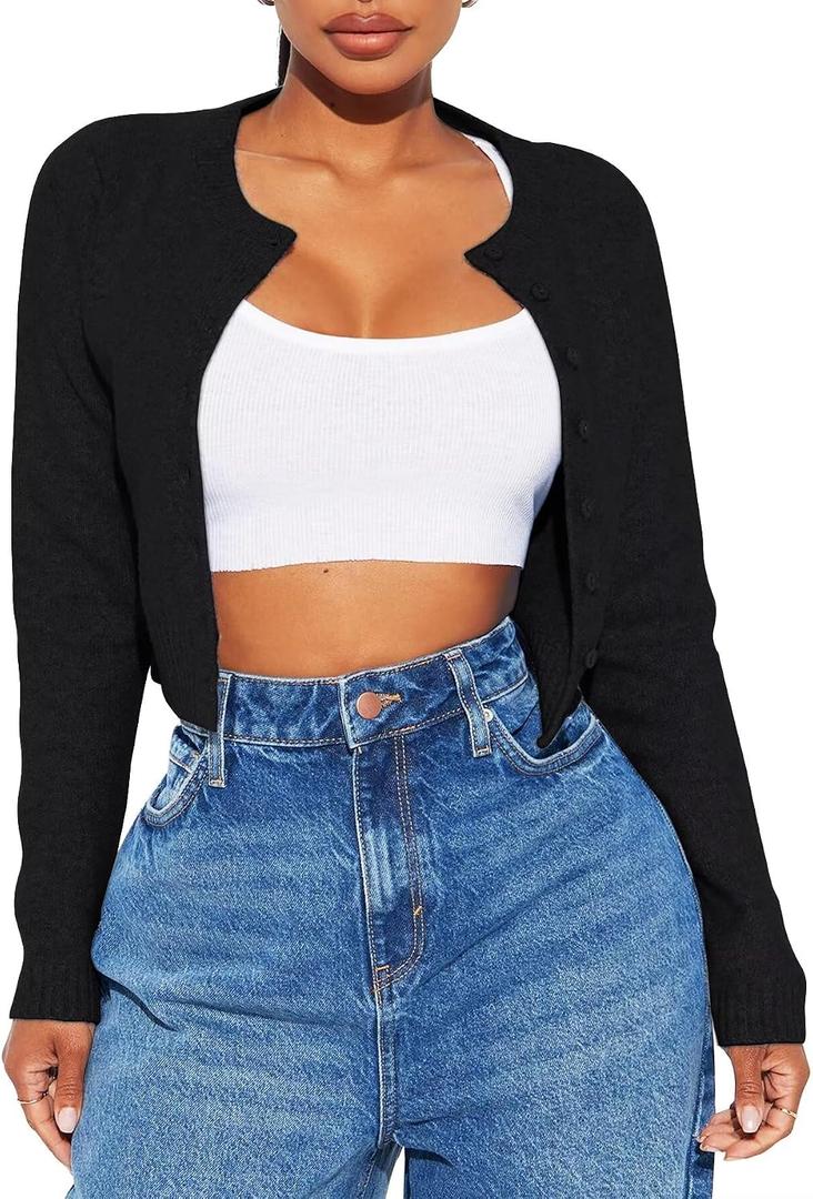 TZLDN Cropped Cardigan Sweaters for Women Trendy Long Sleeve Button Up Lightwieght Fitted Cardigans Y2k Cute Fall Outfits