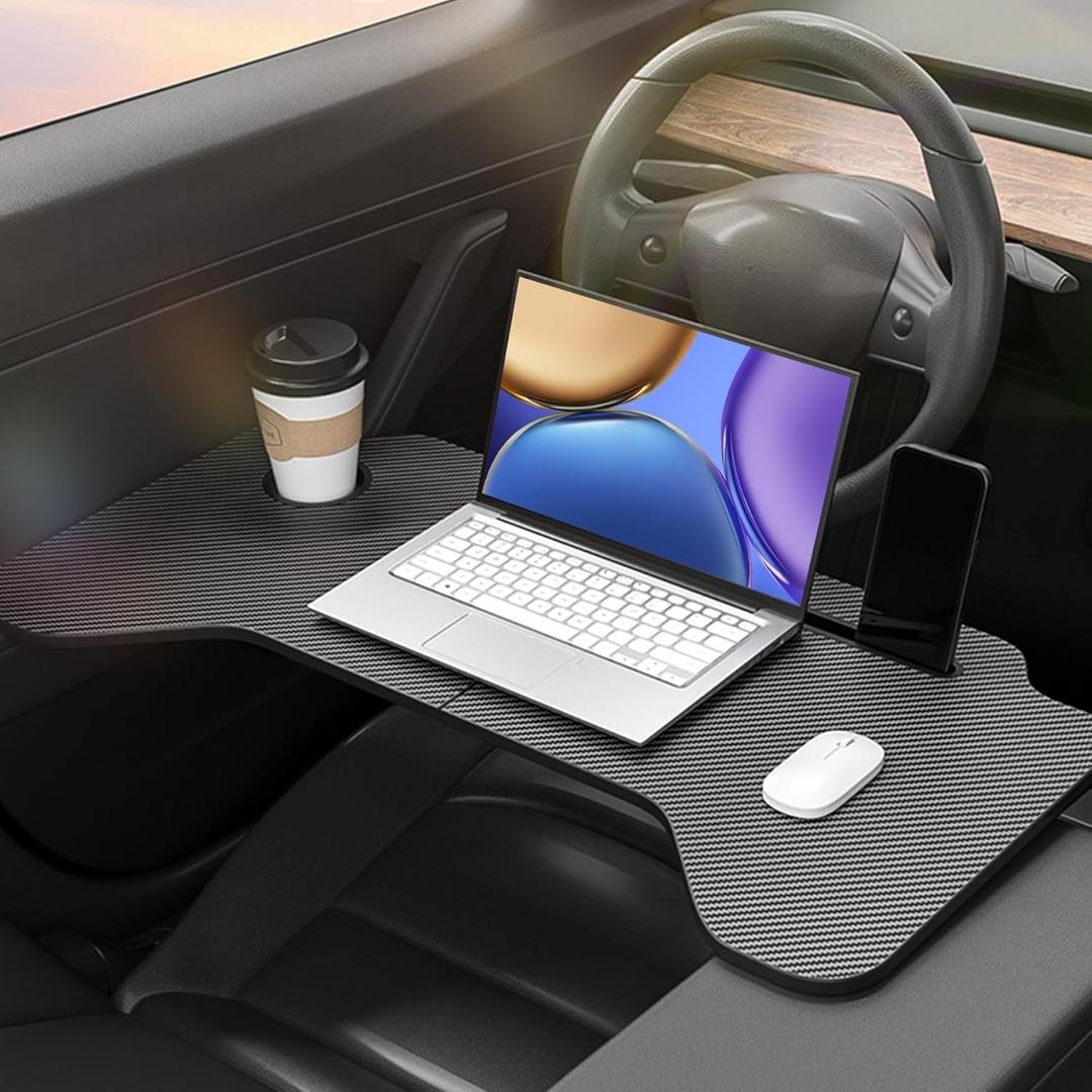 Foldable Car Tray for Tesla Model 3 Model Y,Carbon Fiber Car Food Tray | Laptop Car Desk | Multipurpose Travel Car Accessories (ST-3603)