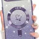 Bonoma Compatible with iPhone Air Case 2025 Support for MagSafe, Plating Heart Glitter Magnetic Case TPU Camera Protection Back Cover for Phone Case -Purple