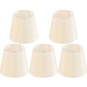 Set of 5 Yellowish Beige Chandelier Lamp Shades, 4" Top x 6" Bottom x 5" Height (Clip on Bulb) Small Lamp Shade, Faux Silk Fabric Lampshade for Wall Lamp, Desk Lamp, Replacement Lampshades by GO&SO