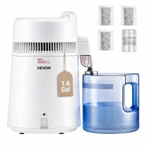 VEVOR Water Distiller, 6L/1.6 Gallon Large Distilled Machine, 900W Distilling Water Maker, 304 Stainless Steel Interior Stiller with Plastic Container, Countertop Distiller for Home, White