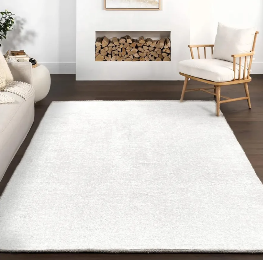5x7 Grey and White Neutral Rug for Living Room, Indoor Ultra-Thin Washable Rug for Bedroom, Non Slip Backing
