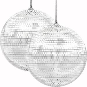 The Dreidel Company Mirror Disco Ball 8" Inch 2-Pack, Silver Hanging Ball with Attached String for Ring, Reflects Light, Fun Party Home Bands Decorations, Party Favor