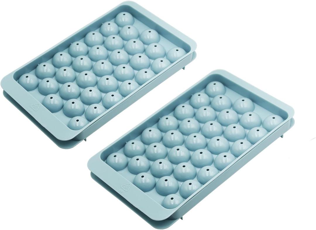 2 Pack Ice Cube Trays with Lid for Freezer,33-Cubes Round Ice Ball Molds for Drinks,Whiskey,Cocktail,Coffee,Plastic