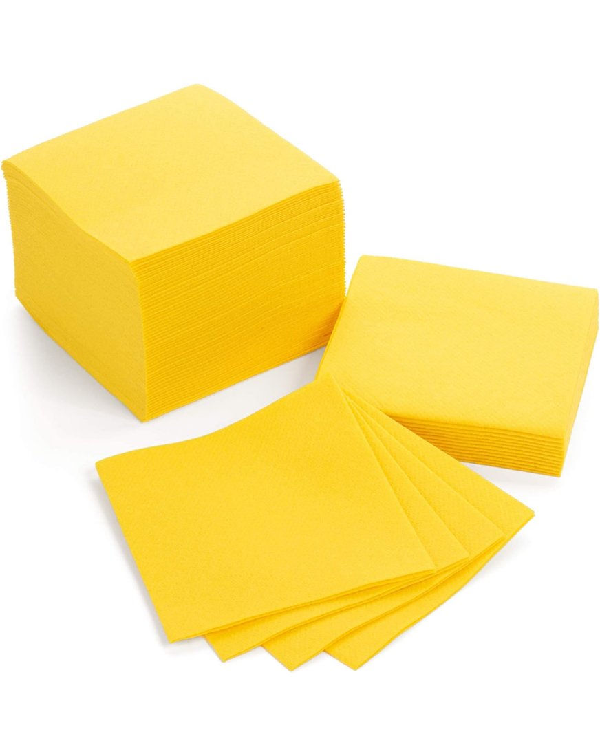 Yellow Cocktail Napkins - Premium 5"x5"Disposable Linen-Like Beverage Napkins - Bulk Square Party Bar Serviettes for Weddings, Parties, Events, and Everyday Use - 120 Count