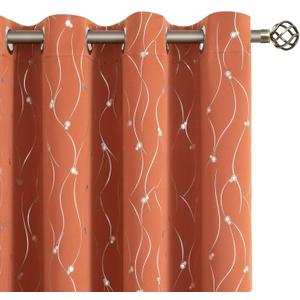 BGment Terracotta Blackout Curtains 84 Inch Length 2 Panels Set, Grommet Thermal Insulated Blackout Curtains with Wave Line and Dots Printed for Bedroom, 2 Panels, Each Panel 52 x 84 Inch