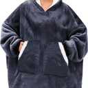 Kipswiza Wearable Blanket Hoodie Gifts for Women and Men, Oversized Cozy Warm Flannel Sherpa Hooded Blankets Sweatshirt with Giant Pockets for Adult and Teens, Dark Gray