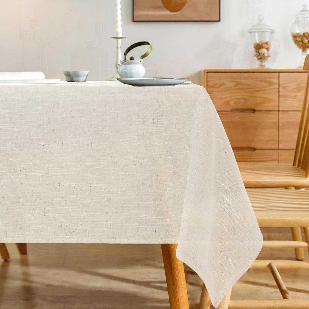 Natural Linen Textured Rectangle Tablecloth, Slubby Lightweight Table Cloth 60 x 102 Inch, Water Resistant Stain Resistant Farmhouse Burlap Table Cover for Kitchen Dining Room