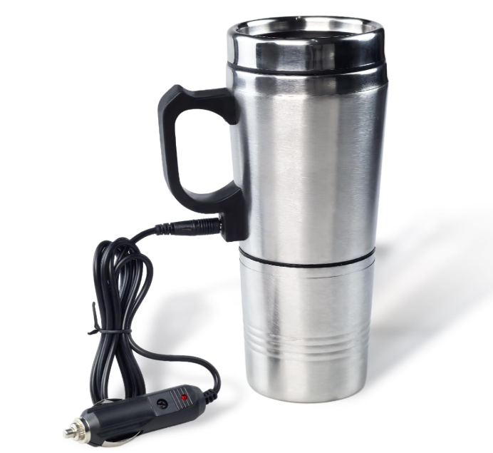 12V Car Heating Cup, Stainless Steel Electric Car Kettle with Cigarette Lighter Plug, Portable Travel Insulated Heated Mug, Vehicle Heated Coffee Cup Mug Warmer, for Hot Water Tea Coffee Making