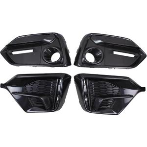 Glossy Black Front Rear Bumper Grill Fog Light Cover Bezel Trim set for Honda Civic Hatchback 2017-2021 Driver and Passenger Side without Radar Hole