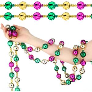 12 Ft Mardi Gras Ball Garland Purple Gold Green Beaded Garland Multi Colors Ball Ornaments for Festive Party Supplies Indoor Outdoor Home Carnival Decoration Accessories(1 Pcs)