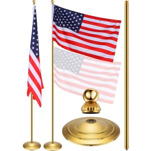 Threan Indoor Telescoping Flag Pole with Base and Ball Top Indoor Flag Pole and Stand Heavy Duty Indoor Stainless Steel Flag Pole Base for House Office Decor, Flag Not Included (Gold, 8.53 ft)