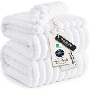Bedsure GentleSoft Queen Blanket for Couch - Cozy Soft Blankets for Women, Cute Small Fleece Throws for Girls, Bright White, 90x90 Inches