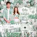 Baby Its Cold Outside Baby Shower Decorations, Green Winter Baby Shower Decorations Winter Wonderland Tablecloth Banner Backdrop Balloon Box Cupcake Topper Hanging Swirl for Boy Girl Gender Reveal